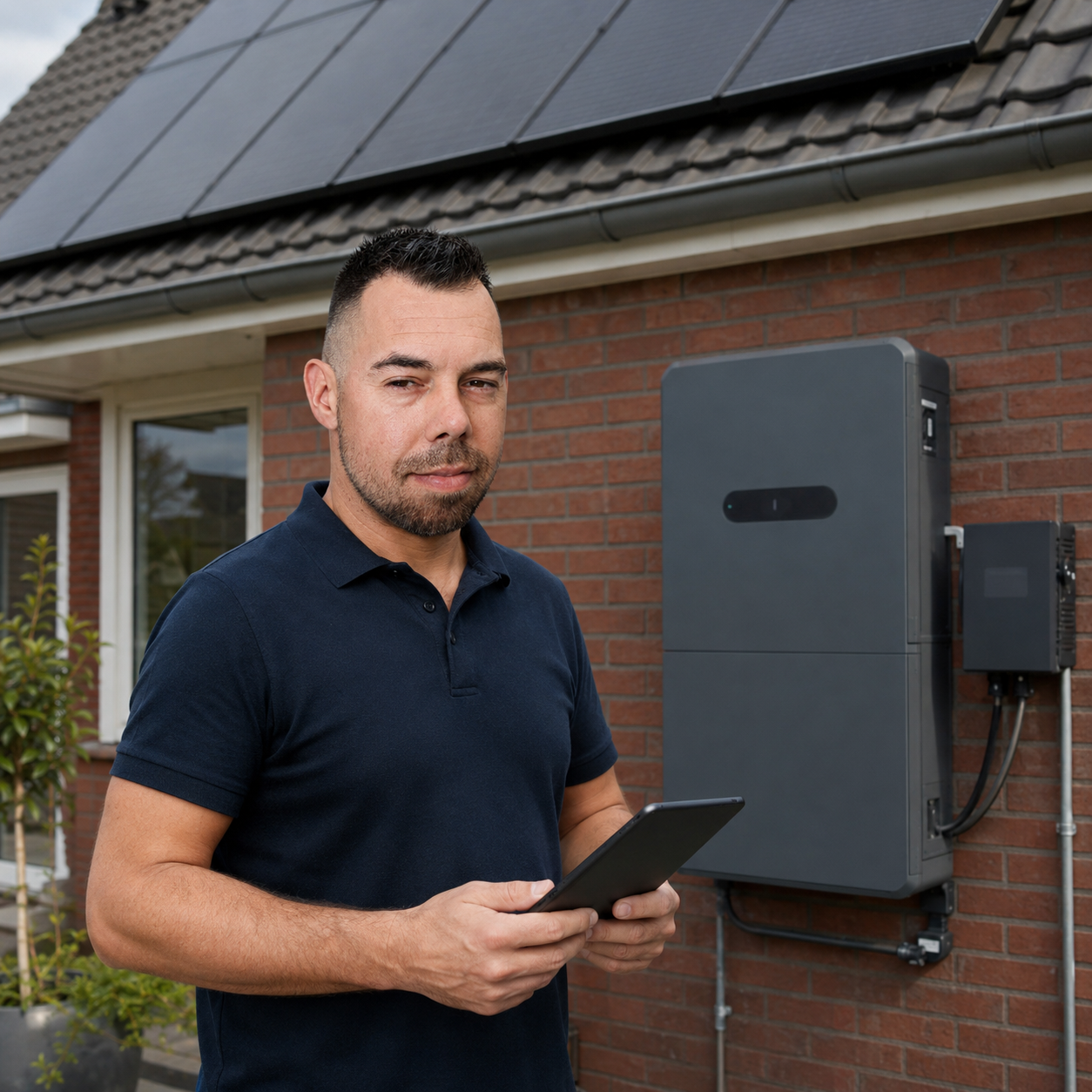 Cor van der Meer van Meer Solar bij een woning met zonnepanelen en een thuisbatterij